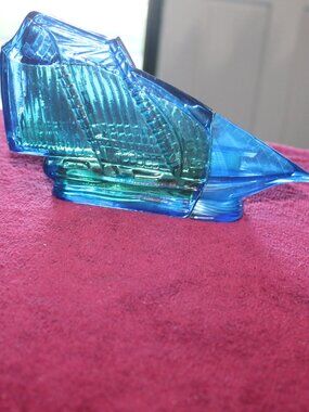 Vintage blue glass Avon "America Schooner" decanter